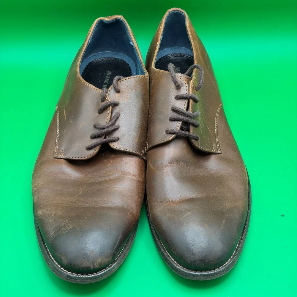 Blake McKay York Oxford Mens 10.5 Brown Leather Plain Toe Derby Dress Shoes